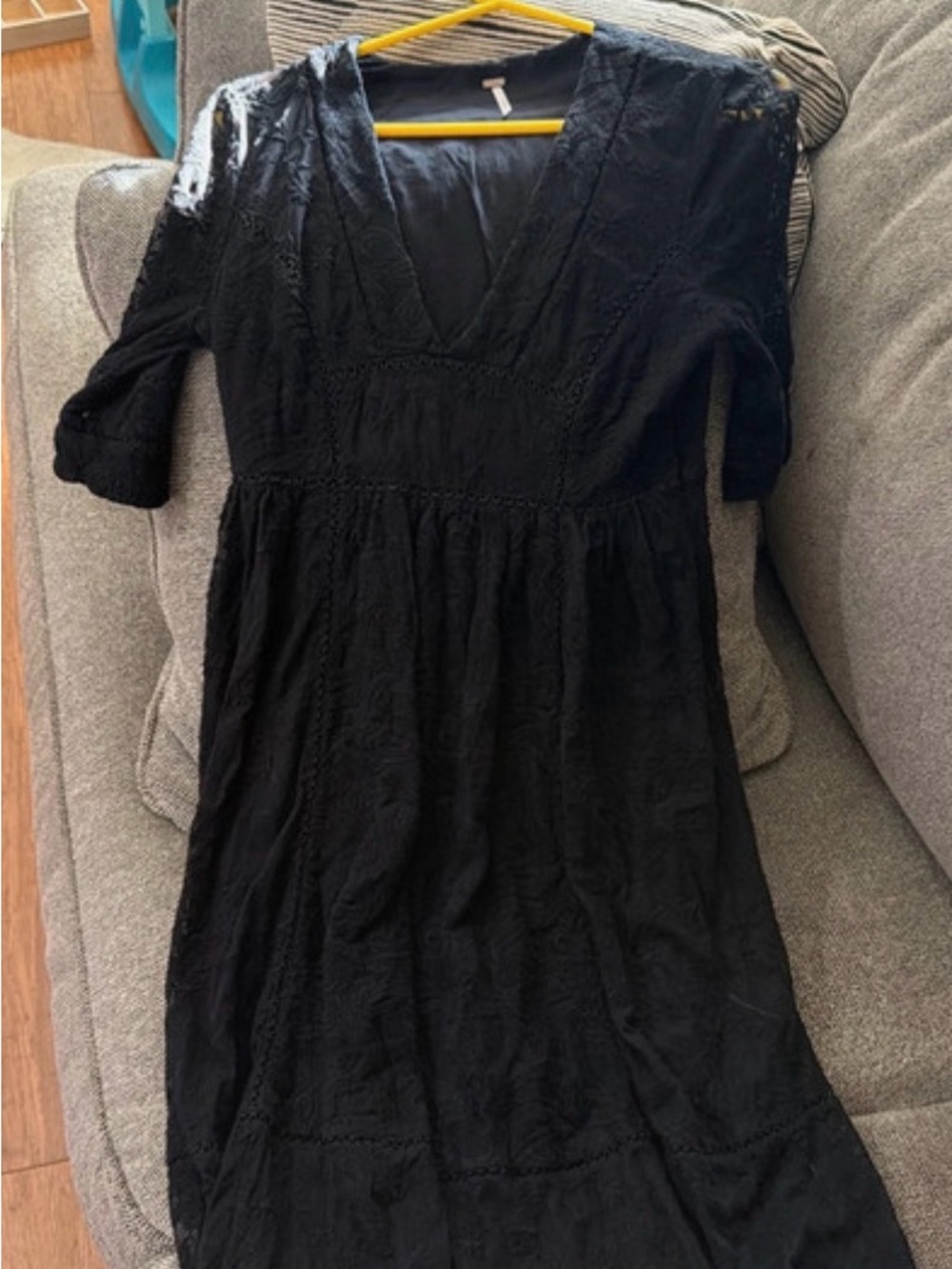 Free People Black V-Neck Lace-Trim Dress - Picture 1 of 4